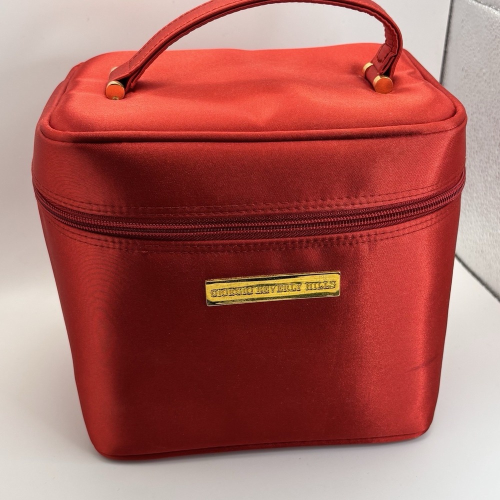 Vintage Giorgio Beverly Hills Red Satin Gold‎ Zipper Travel Cosmetic Bag Case